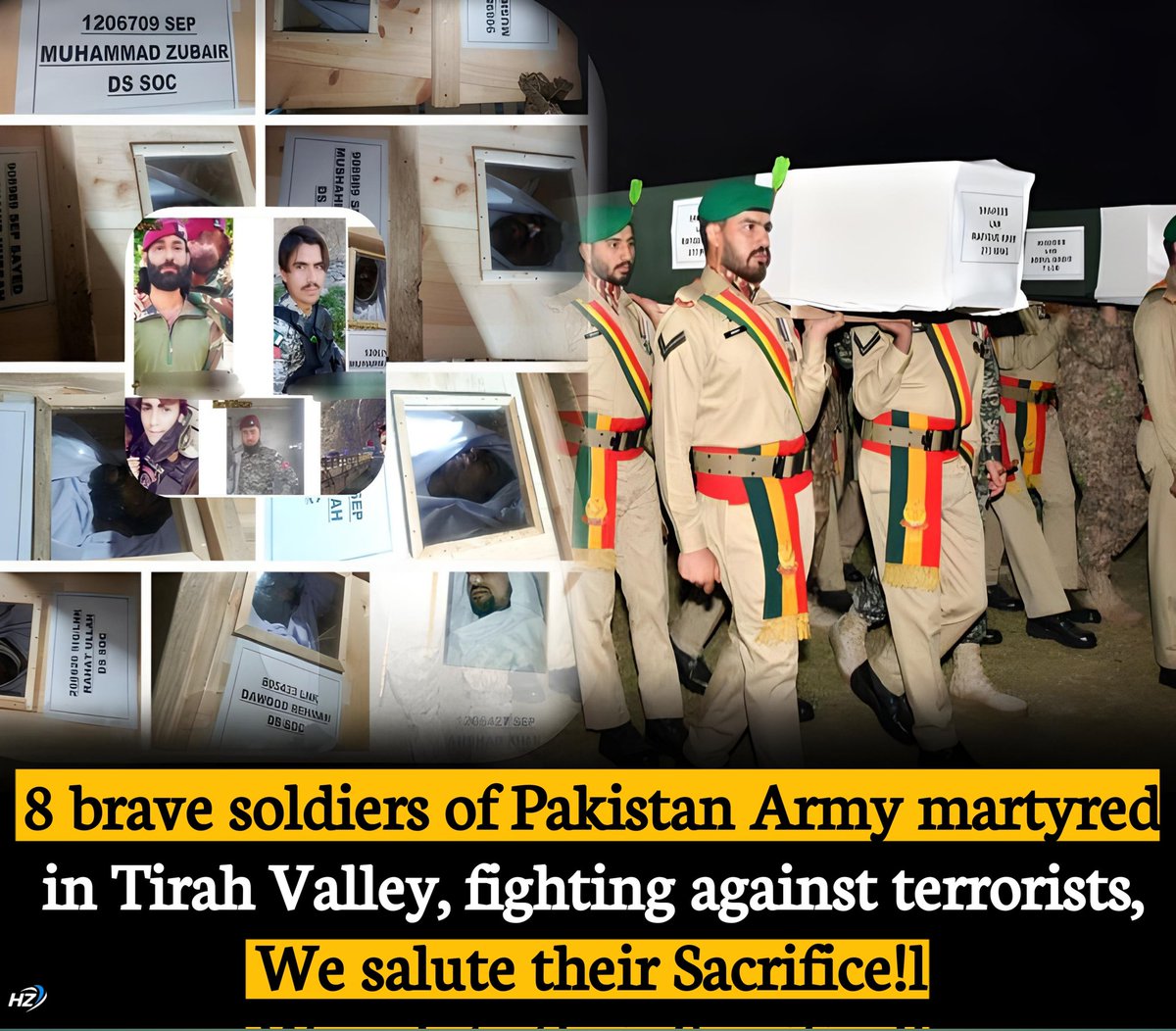 Tribute to 8 brave Pakistan Army soldiers martyred in Tirah Valley, fighting terrorists. Their sacrifice will never be forgotten! #PakistanArmy #Martyrs #BLA #Terrorism #KPK  #Pakistan #RegionalStability #LingOrm #หลิงออม  
 #หลิงหลิงคอง   
 #ออมกรณ์นภัส