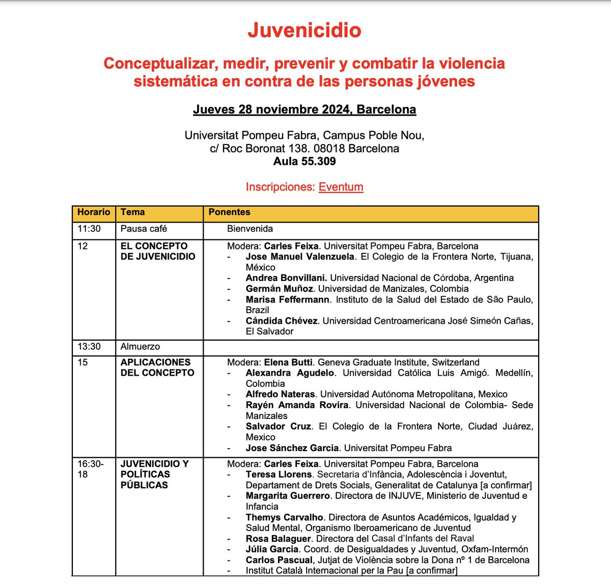 Macarena García (@macgarciag) on Twitter photo El próximo jueves, en <a href="/comunicacioUPF/">Comunicació UPF</a>, jornada sobre Juvenicidios con juvenólogos de tot arreu. El próximo jueves, en <a href="/comunicacioUPF/">Comunicació UPF</a>, jornada sobre Juvenicidios con juvenólogos de tot arreu.