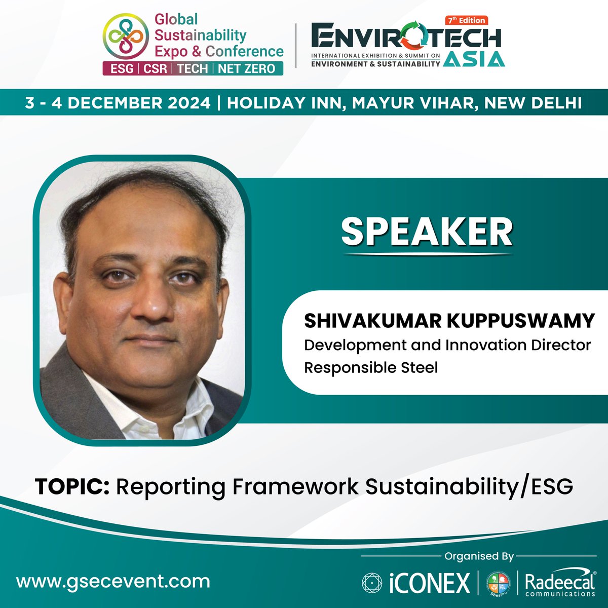 We’re excited to announce Shivakumar Kuppuswamy, Development and Innovation Director, Responsible Steel as a Speaker at the #GSEC2024

𝗧𝗼𝗽𝗶𝗰- Reporting Framework Sustainability/ESG

Date: 3 - 4 December 2024
Venue: Holiday Inn, Mayur Vihar, New Delhi

#Speaker