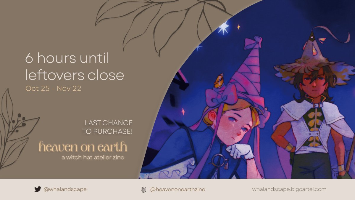 whalandscape's tweet photo. 🌿 LEFTOVERS: 6 HOURS LEFT 🌿

Coustas and Ininia here to remind you that there's only 6 hours left until leftovers close! (They secretly love the creations but they would never admit it 🤫)

🛒 https://t.co/Sh1vkUT8w3
#witchhatatelier #Δ帽子 https://t.co/cBNGu0oMnN