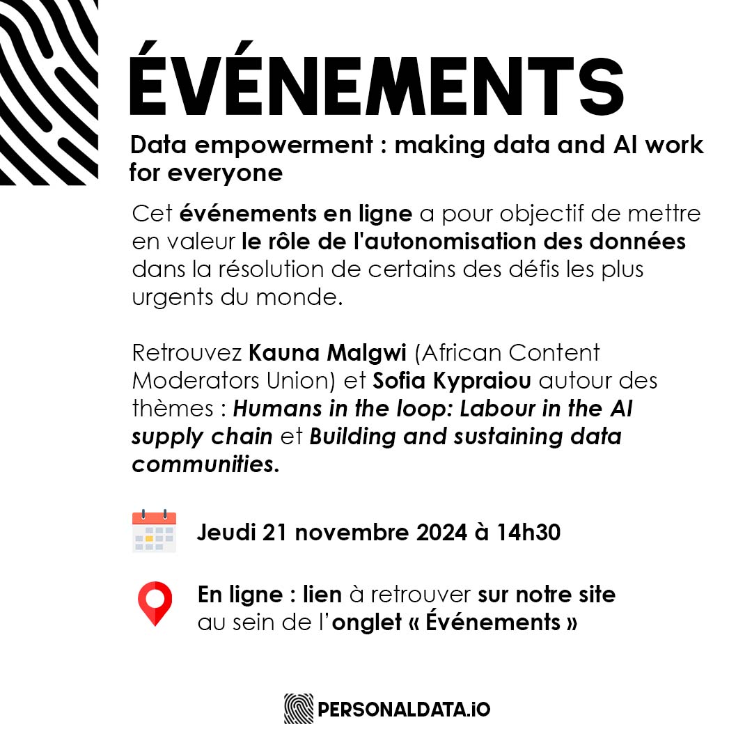 PersonalData.IO (@personaldataio) on Twitter photo 🎯Mettre en valeur le rôle de l'autonomisation des données dans la résolution de certains des défis les plus urgents du monde.
Avec <a href="/SofiaKypraiou/">Sofia Kypraiou</a> et <a href="/Kauna_Malgwi2/">Digital Right&Mental Health initiative-KaunaMalgwi</a>
🔗 theodi.org/news-and-event…
#dataempowerment #event #AI 🎯Mettre en valeur le rôle de l'autonomisation des données dans la résolution de certains des défis les plus urgents du monde.
Avec <a href="/SofiaKypraiou/">Sofia Kypraiou</a> et <a href="/Kauna_Malgwi2/">Digital Right&Mental Health initiative-KaunaMalgwi</a>
🔗 theodi.org/news-and-event…
#dataempowerment #event #AI
