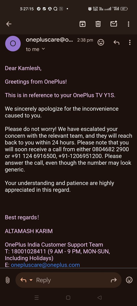 kamlesh8938's tweet image. You are still responding with the same generic, copy-pasted email instead of providing a resolution. Below is today&apos;s screenshot, and this has been ongoing since September 26th.

 Shame on you #onePlus_support
