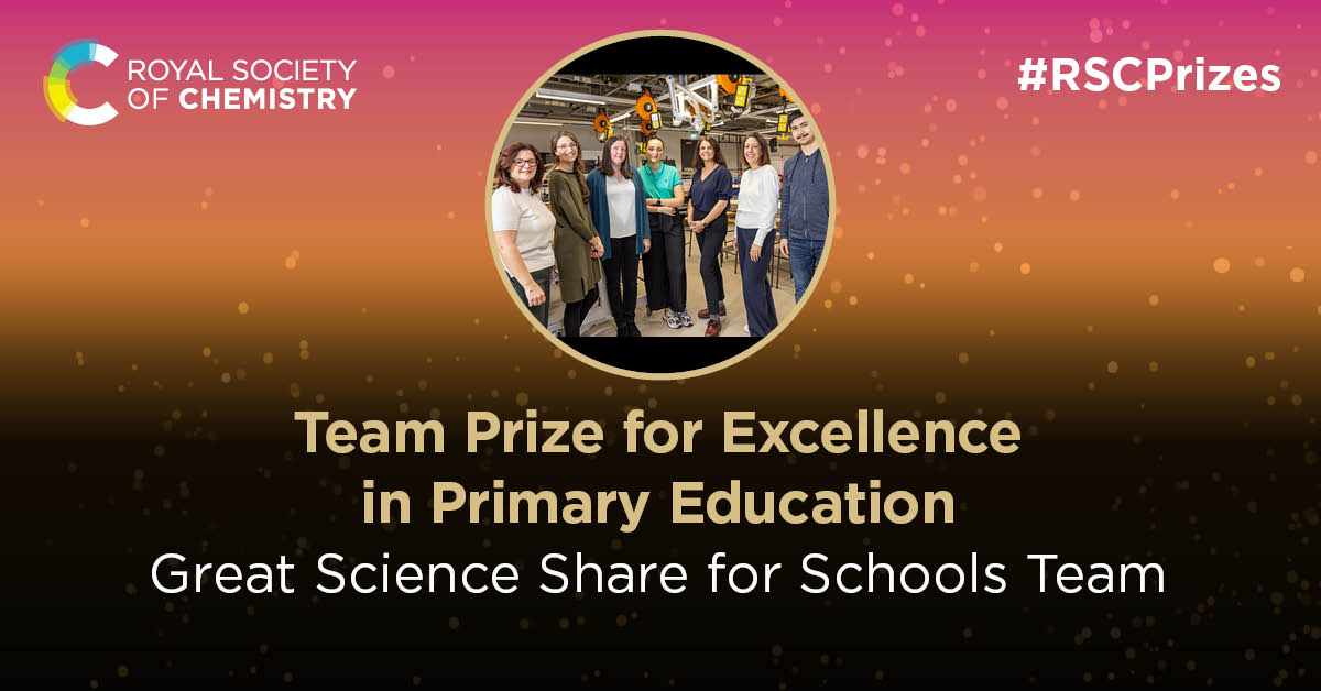 Grace Marson (@gm_science) on Twitter photo 👏🏻Exciting announcement: <a href="/GreatSciShare/">Great Science Share for Schools</a> has been awarded the Team Prize for Excellence in Primary Education by <a href="/RoySocChem/">Royal Society of Chemistry</a>! 🙌
I’m proud to be part of the team!
#GreatSciShare <a href="/UoMSEERIH/">SEERIH</a> 👏🏻Exciting announcement: <a href="/GreatSciShare/">Great Science Share for Schools</a> has been awarded the Team Prize for Excellence in Primary Education by <a href="/RoySocChem/">Royal Society of Chemistry</a>! 🙌
I’m proud to be part of the team!
#GreatSciShare <a href="/UoMSEERIH/">SEERIH</a>