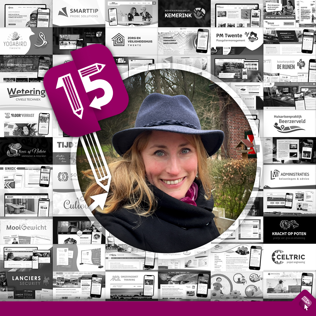 15 jaar ondernemer! En nog altijd werk ik met veel plezier aan alle (web)design opdrachten en kijk ik met trots terug op alle projecten die ik heb mogen realiseren. Dankbaar voor alle kansen, het vertrouwen én 15 jaar werkgeluk! 🍀 #jubileum #15jaar #designstudio #twente #losser
