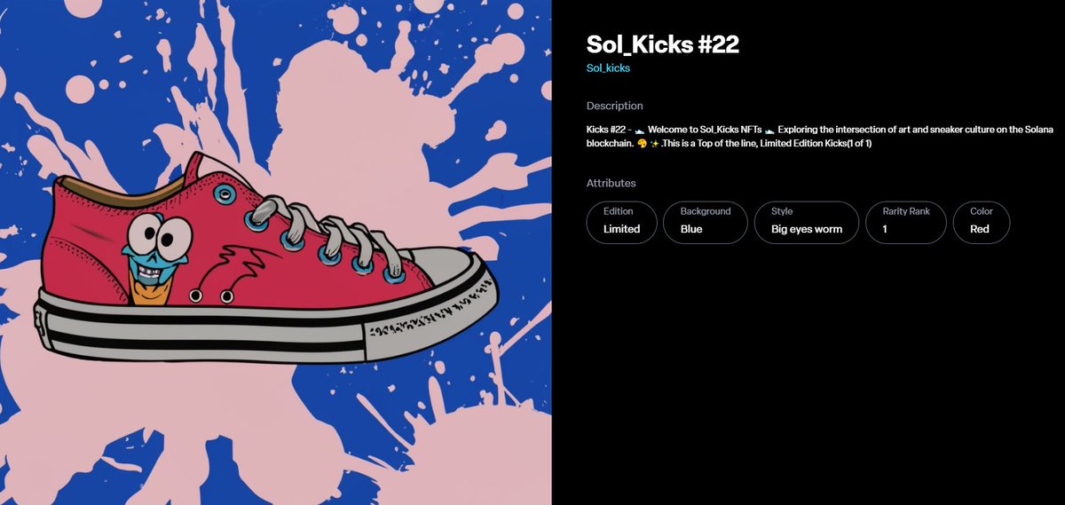 Sol_Kicks's tweet photo. Say hello to Sol_Kicks #22 👟🔥 - where sneaker culture meets the blockchain!
🎨 Limited Edition | 🖼️ Blue Splash Background | 💎 Rarity Rank: 1
Kickstart your collection with one-of-a-kind masterpiece. 🌐✨
https://t.co/REpQDnHAX0

#NFTCommunity #SolanaNFTs #SolKicks https://t.co/v6m9gGEXkh