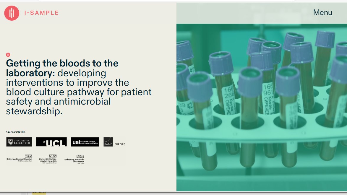 Eva Krockow (@em_krockow) on Twitter photo There are many ways to curb #antibiotic overuse. One is to improve blood culture sampling to diagnose infections more reliably and target treatment. #WAAW
This is what we try to achieve in our <a href="/NIHRresearch/">National Institute for Health and Care Research</a>-funded iSAMPLE project, led by <a href="/carolynctarrant/">Prof Carolyn Tarrant</a>
isample-bloodcultures.info There are many ways to curb #antibiotic overuse. One is to improve blood culture sampling to diagnose infections more reliably and target treatment. #WAAW
This is what we try to achieve in our <a href="/NIHRresearch/">National Institute for Health and Care Research</a>-funded iSAMPLE project, led by <a href="/carolynctarrant/">Prof Carolyn Tarrant</a>
isample-bloodcultures.info