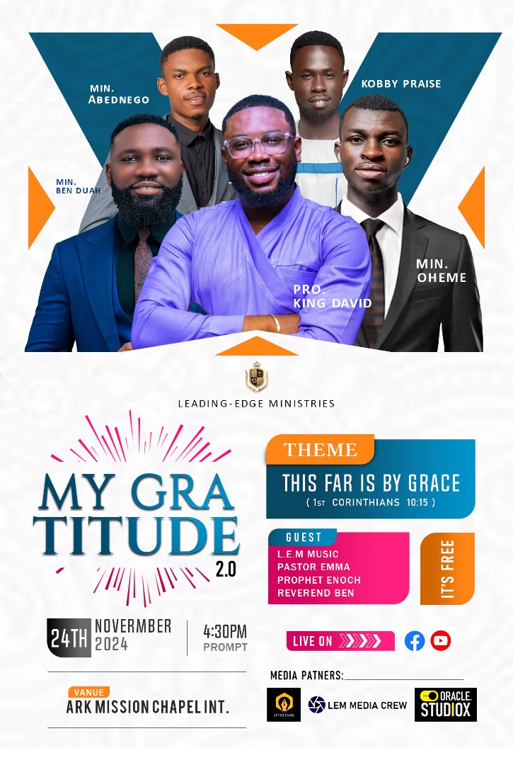 LeadingEdgeMini's tweet photo. My Gratitude 2.0!

Theme: This Far Is by Grace (1 Corinthians 10:15).
Date: 24th November 2024
Time: 4:30 PM
Venue: Ark Mission Chapel Int.
An evening of worship, thanksgiving, and celebration featuring powerful ministers and guest speakers.

Don’t miss this free event!

#LEM https://t.co/0I0qaCjYlJ