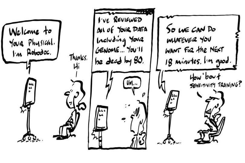 jackmaypole (@drmaypole) on Twitter photo In the near-ish future, #AI driven clinical platforms will have access to scads of our data, leaving the clinical encounter to be less a history taking session than a debriefing of the analysis of mined information. Will we be ok with that? #graphicmedicine In the near-ish future, #AI driven clinical platforms will have access to scads of our data, leaving the clinical encounter to be less a history taking session than a debriefing of the analysis of mined information. Will we be ok with that? #graphicmedicine