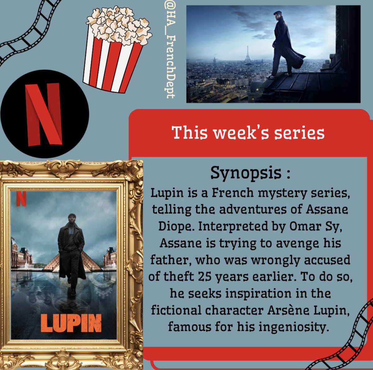 HA_FrenchDept's tweet photo. #ExcitingNews - ZoΓ© has created a fabulous document about a π«π· series on Netflix. π¬πΏPlease check it out. You will learn about French culture and language. #KeepingConnected @HabsAdamsGS #CultureCapital #CulturalAwareness #TheFrenchSpeakingWorld @ifru_london @Languageasst πππ«π· https://t.co/vPNGQilvjE