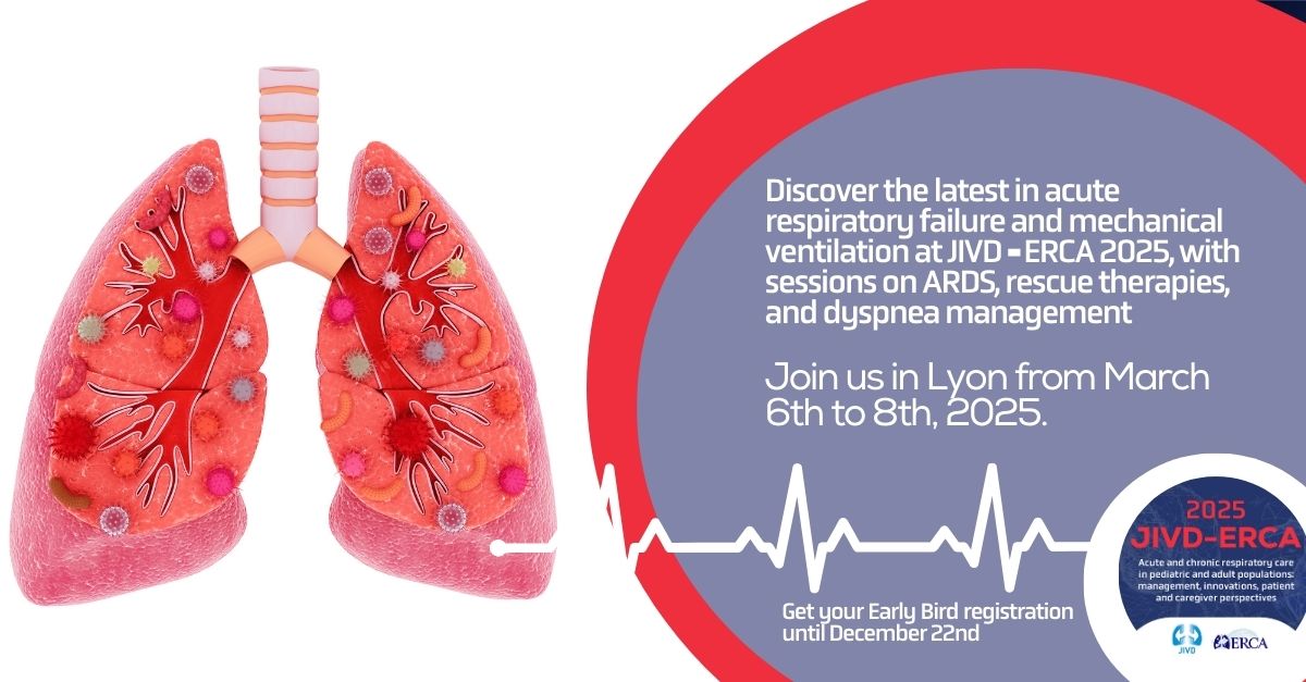 👀 Discover the latest in acute respiratory failure with sessions on ARDS and rescue therapies among other topics

📆 6-8 March
📍Cité Centre de Congrès Lyon
✍ Registrations:  jivd-erca2025.com/registration
👀Program: jivd-erca2025.com/preliminary-pr…

#JIVDERCA2025#JIVDERCACongress2025