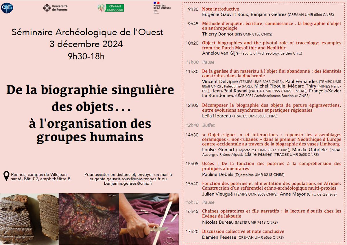 CReAAH UMR 6566 (@creaah_umr6566) on Twitter photo A vos agendas 📝 🟠🟠🟠
Séminaire Archéologique de l'Ouest (SAO)
<a href="/CReAAH_UMR6566/">CReAAH UMR 6566</a> <a href="/MinistereCC/">Ministère de la Culture 🇫🇷</a> <a href="/CNRS_dr17/">CNRS Bretagne et Pays de la Loire</a> <a href="/RennesUniv/">Université de Rennes</a>
🎯 mardi 03 décembre 2024 à <a href="/UnivRennes_2/">Université Rennes 2</a>
Programme 👇 A vos agendas 📝 🟠🟠🟠
Séminaire Archéologique de l'Ouest (SAO)
<a href="/CReAAH_UMR6566/">CReAAH UMR 6566</a> <a href="/MinistereCC/">Ministère de la Culture 🇫🇷</a> <a href="/CNRS_dr17/">CNRS Bretagne et Pays de la Loire</a> <a href="/RennesUniv/">Université de Rennes</a>
🎯 mardi 03 décembre 2024 à <a href="/UnivRennes_2/">Université Rennes 2</a>
Programme 👇