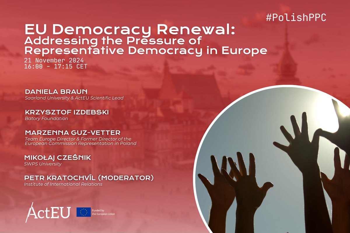 As part of the #ActEU project we are thrilled to host a parallel session on the first day of the #PolishPPC where Scientific Lead Daniela Braun will discuss the renewal of 🇪🇺 #democracy with leading scholars and practitioners

Learn more &amp; register 👉 tepsa.eu/policy-advice/…