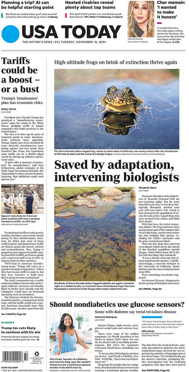 In Tuesday's paper:

'The lakes are alive again': These frogs are back from near extinction bit.ly/3ZgO2XS