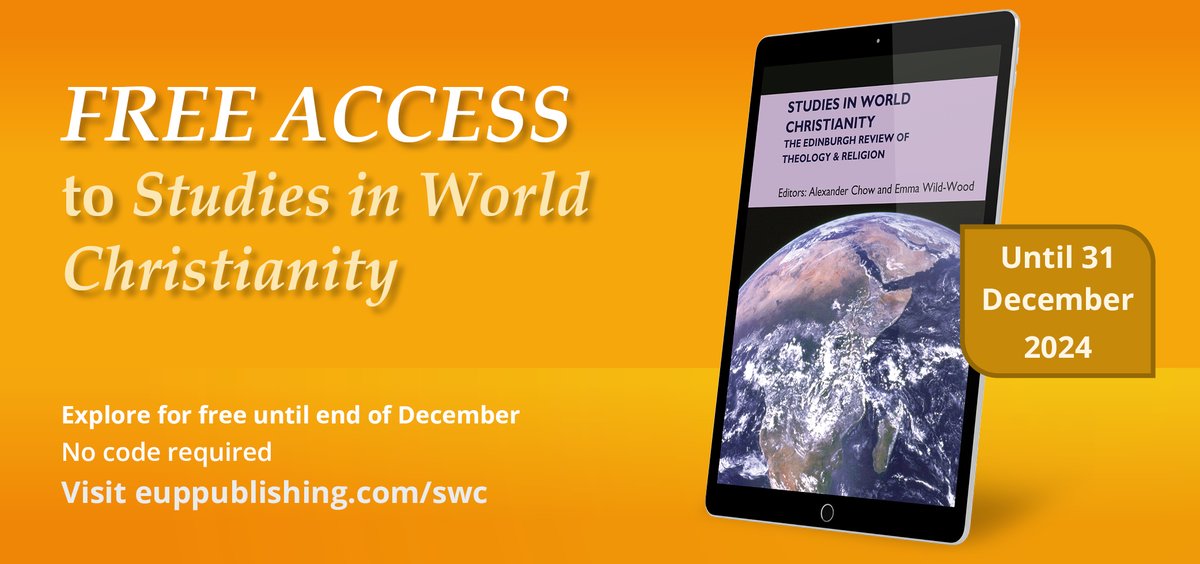 📣<a href="/EdinburghUP/">Edinburgh University Press</a> has a #NoPayWall promotion for Studies in World Christianity—the premier scholarly journal in #WorldChristianity. This coincides with #sblaar24, but open to everyone!

☑️Check out the journal: euppublishing.com/loi/swc
☑️Recommend to library: euppublishing.com/action/recomme…