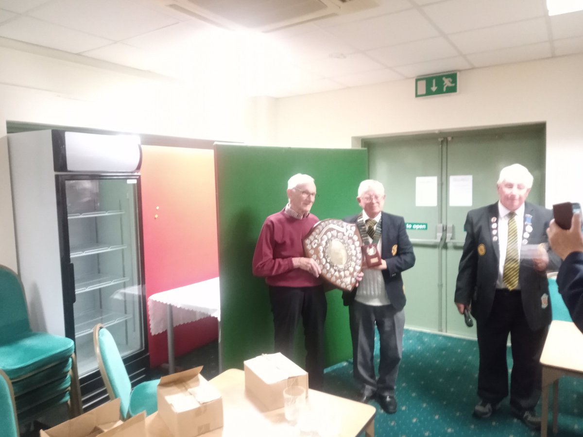 ClubMaldon's tweet photo. CMBL div 1 winners trophy presented to Alan Brand the teams longest serving player. He is looking forward to defending the league championship title next season aged 92. https://t.co/AwRyzWcLru