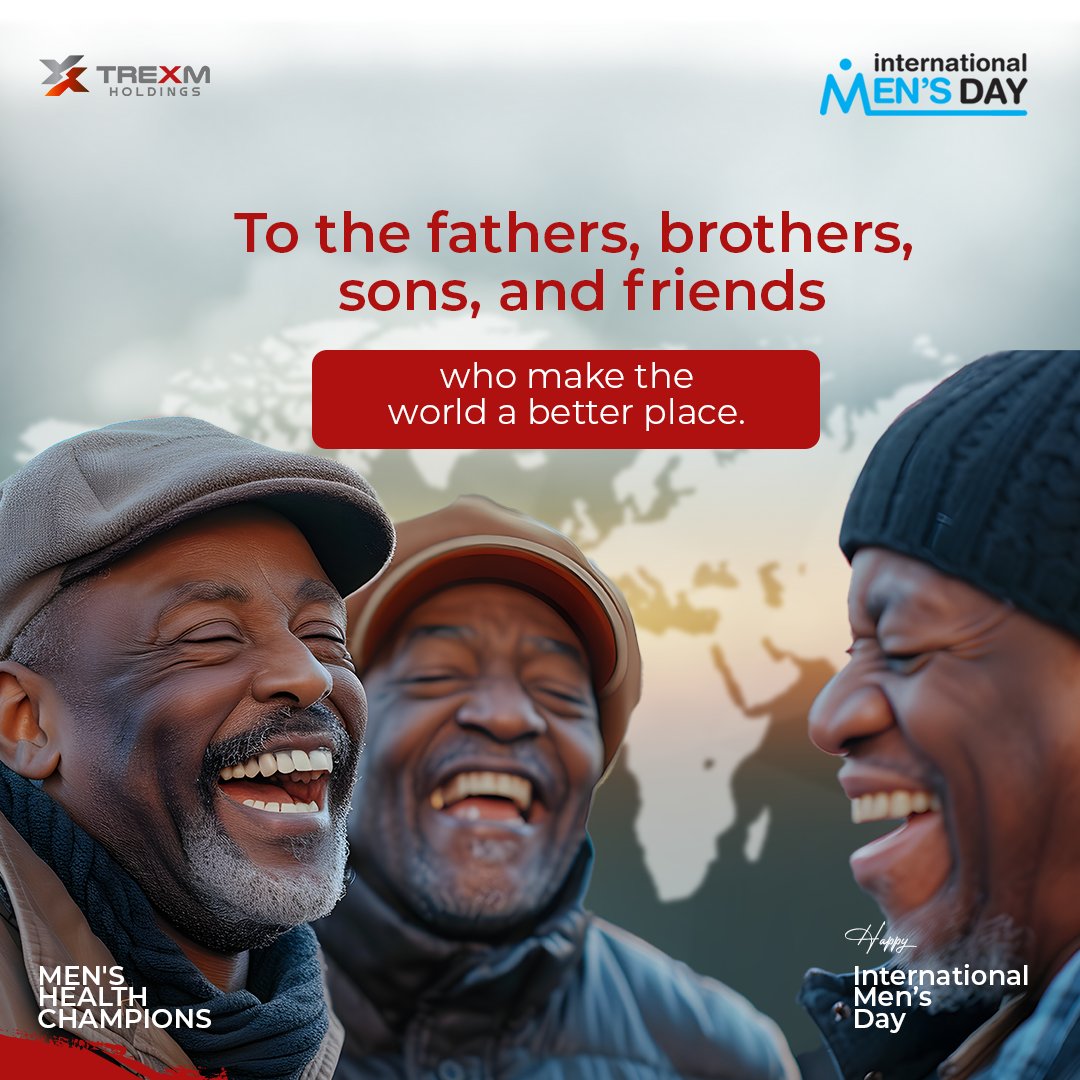 Dear Men

You are loved and appreciated:

You lead, inspire, love, make a difference, are visionary, caring and full of excellence.

Today, we raise our glasses to your greatness.

Happy International Men's Day to you all!

#IMD2024 #TREXMHoldings