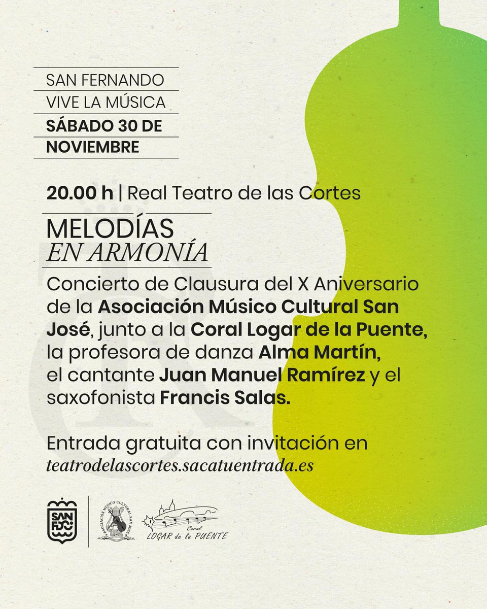 Éste año celebramos el Día de la Música con TRES conciertos que tendrán lugar el 22 y 30 en el Real Teatro de Las Cortes y el día 24 en el Castillo de San Romualdo. 🎶
Invitaciones gratuitas en: teatrodelascortes.sacatuentrada.es