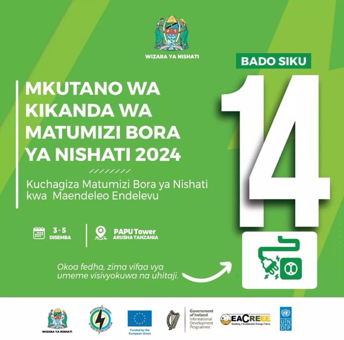 cornerstone_tz's tweet image. #ConferenceEvents

14 Days to Go!!

REGIONAL ENERGY EFFICIENCY CONFERENCE 2024!

🗓️04th and 05th December,
📍PAPU Tower, Arusha.
⏰ From 08am.

UNDP Tanzania, together with The Ministry of Energy will host The Regional Energy Efficiency Conference in Arusha early next month.

Top