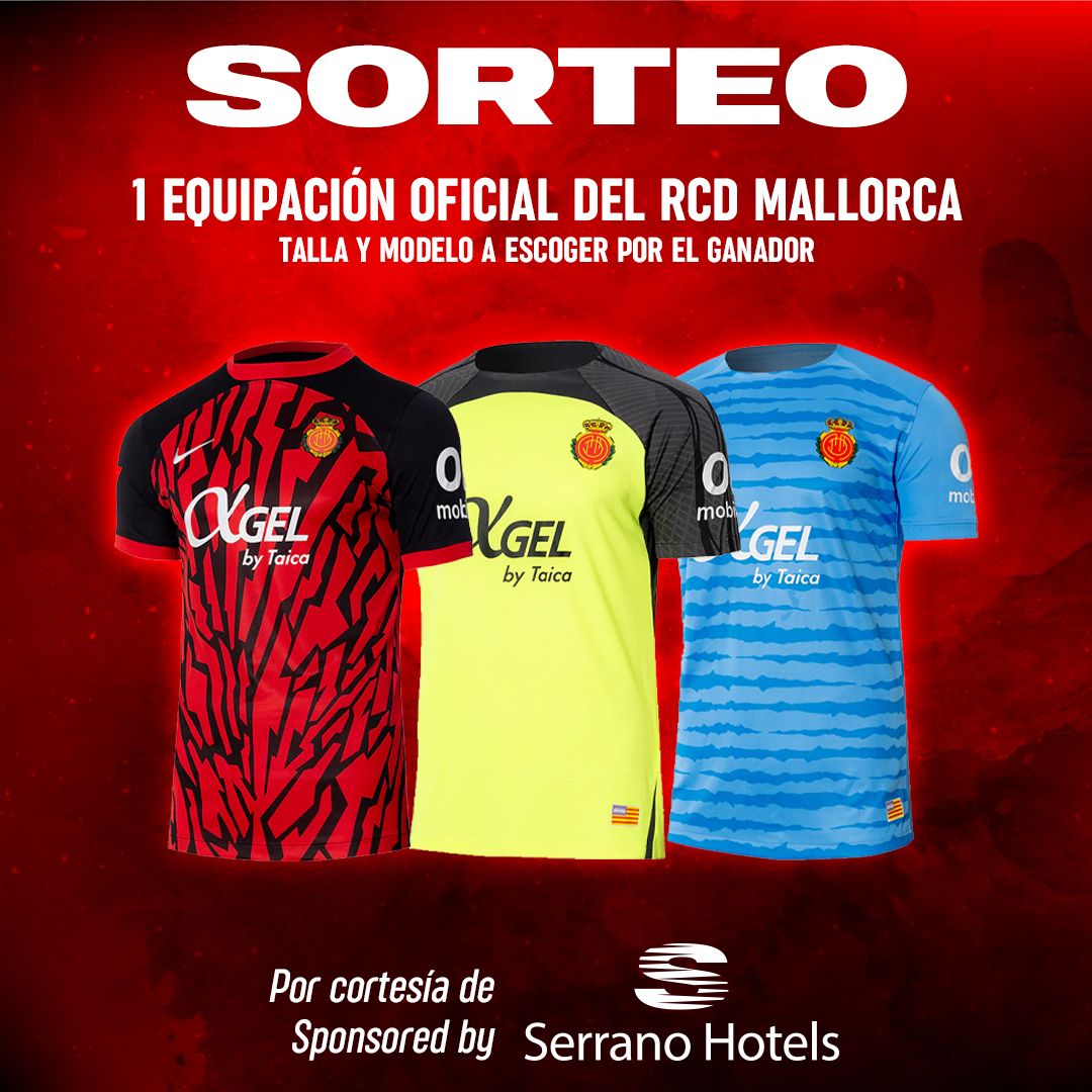 ☘️ Gracies a #SERRANOHOTELS, podeu conseguir una nova CAMISETA OFICIAL del #RCDMallorca per els nostres seguidors de #TwMallorca 🫂

🗓️ Fins 28 de novembre a les 21h

👀 Mira com conseguir-la 👇🏻

☝🏻 - ❤️ + 🔁
✌🏻 - Escriu i digues 2️⃣ amics
🫶🏻 - Seguir-mos

📦 ENTREGA A SON MOIX ⚠️