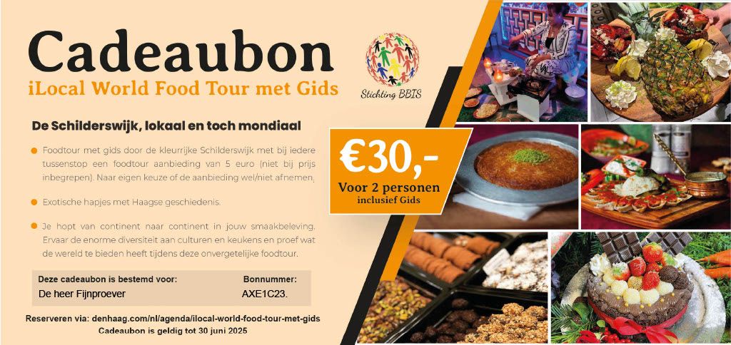 stichtingbbis's tweet photo. Zoek je een uniek cadeau met de feestdagen? Trakteer je vrienden en  collega's op een culinaire verwennerij in de Schilderswijk met de iLocal World Food Tour! 
Proef smaken uit Eritrea, Turkije en meer, én ontdek de wijk.🎄🎉 Bestel je cadeaubon nu via: ilocal@stichtingbbis.nl https://t.co/hMQTx0ed1V