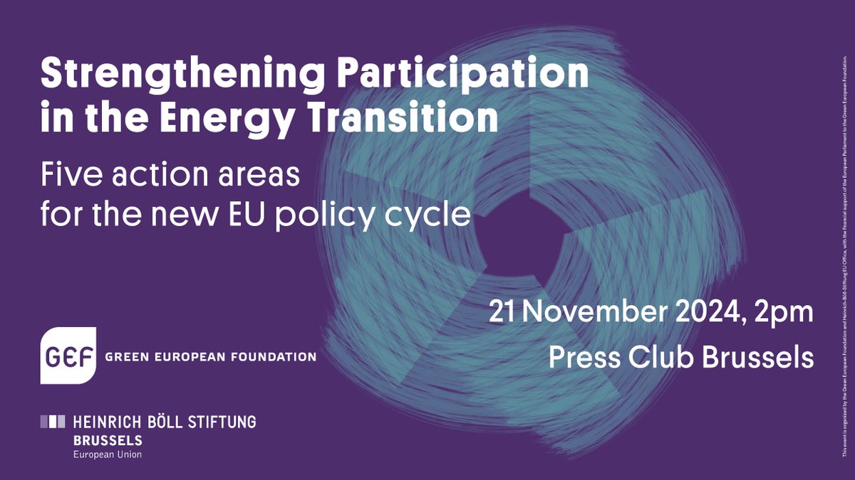 Heinrich-Böll-Stiftung EU ⏩ @boelleu.bsky.social (@boell_eu) on Twitter photo 🟢 📢 Thursday 21/11, 14:00 in Brussels
💡 Strengthening participation in the #EnergyTransition: Five action areas for the new EU policy cycle ➡️ calendar.boell.de/en/participati…
⚡️With <a href="/ivoschmidt/">Ivo</a> <a href="/BenniScuderi/">Benedetta Scuderi</a> <a href="/sorcha_edwards/">Sorcha Edwards</a> <a href="/VFristot/">Vincent Fristot</a> <a href="/ThPellerin/">Thomas Pellerin-Carlin</a> <a href="/IhsaneHaouach/">Ihsane Haouach</a> <a href="/PhilippaNuttall/">Philippa Nuttall</a>
#COP29 🟢 📢 Thursday 21/11, 14:00 in Brussels
💡 Strengthening participation in the #EnergyTransition: Five action areas for the new EU policy cycle ➡️ calendar.boell.de/en/participati…
⚡️With <a href="/ivoschmidt/">Ivo</a> <a href="/BenniScuderi/">Benedetta Scuderi</a> <a href="/sorcha_edwards/">Sorcha Edwards</a> <a href="/VFristot/">Vincent Fristot</a> <a href="/ThPellerin/">Thomas Pellerin-Carlin</a> <a href="/IhsaneHaouach/">Ihsane Haouach</a> <a href="/PhilippaNuttall/">Philippa Nuttall</a>
#COP29
