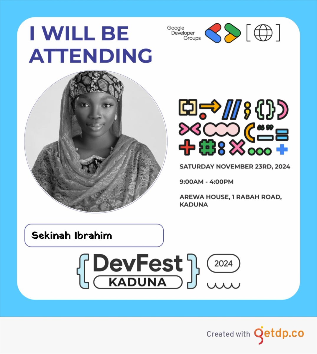 gdg_kaduna's tweet photo. Ready to rep #DevFestKaduna? 🎉

Use our DP generator to show your excitement and let the world know 💃

Don't forget to tag us and use #DevFestKaduna2024 📢

Get yours now👇
https://t.co/CII74iqNjs https://t.co/mAZZNDcMYf