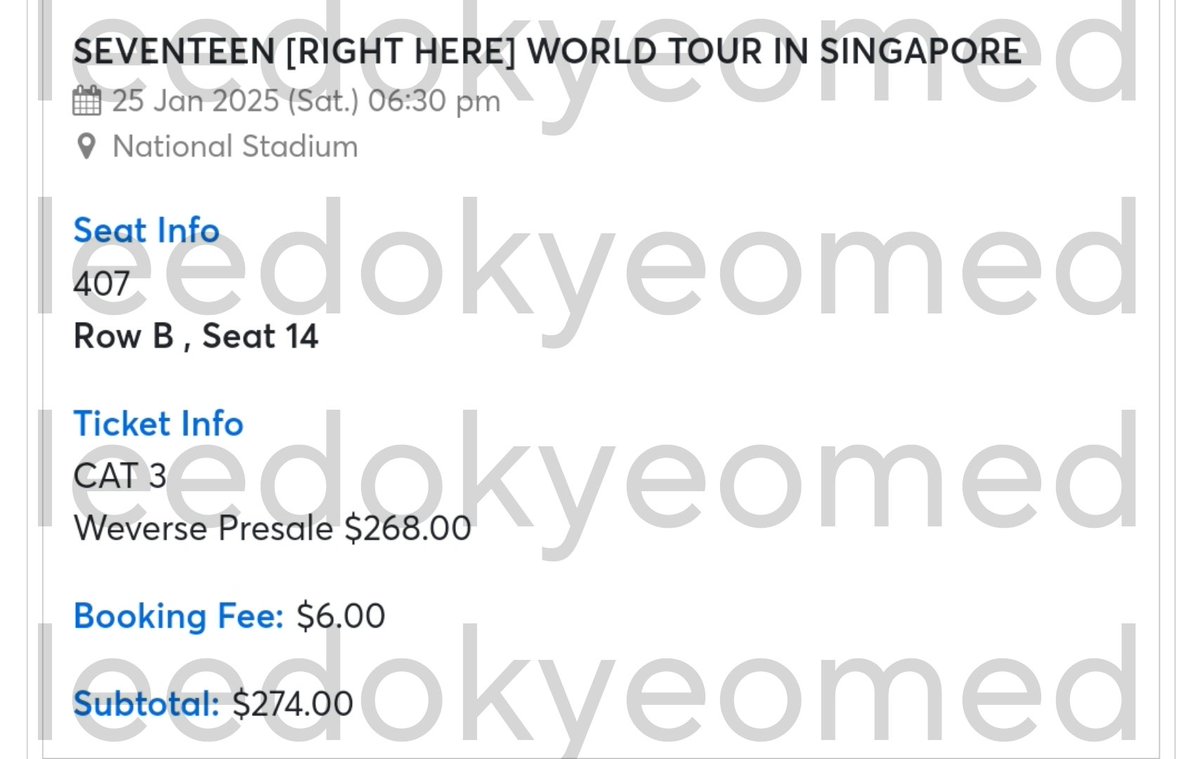 leedokyeomed's tweet photo. WTS LFB

seventeen 17 right here concert in singapore
DAY 1
(1) CAT 3 407 Row B

rfs: conflict of work sched

ㅡ orig price (+booking &amp; del fee)
ㅡ venue collection
ㅡ PHP 3k / SGD 70 to reserve
ㅡ wise/bank transfer

#SVT_RIGHT_HERE_IN_SINGAPORE
#SEVENTEENinSG https://t.co/3yjESpwRwS