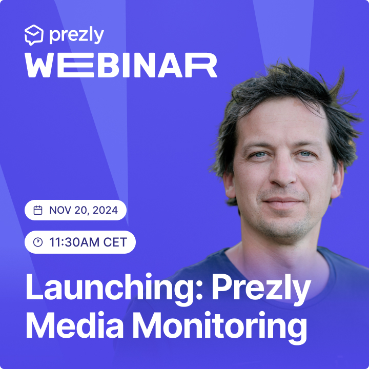 🔔 Final call for tomorrow's live webinar! 🔔 

Join for a quick demo of your brand new media monitoring feature, and ask your most burning questions :)

RSVP to watch live and get the recording at prezly.wistia.com/live/events/x3…