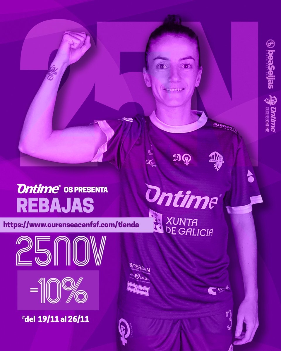 💜 25N // 𝐑𝐄𝐁𝐀𝐉𝐀𝐒 ‼️// 10% DE DESCUENTO #LibresParaSer

📅 desde el 19/11 al 25/11 a las 23:59H
Rebajas en nuestra equipación morada #libresParaSer (pantalón, camiseta o equipación) 👚👚
¡ÚNETE AL MORADO! 👇
ourenseacenfsf.com/tienda/8mlibre…
💜🚀 #LibresParaSer #imosOlio #25N