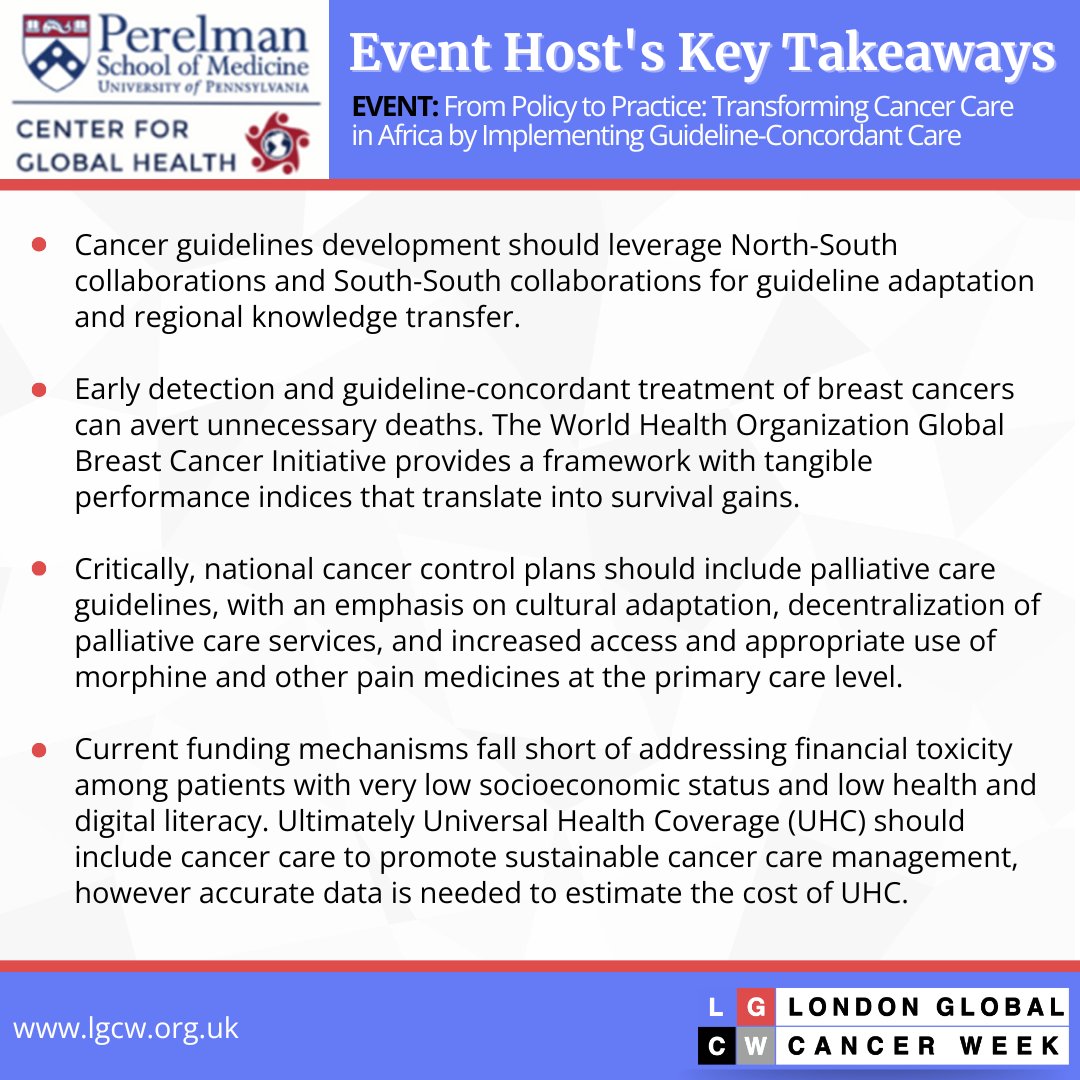 London Global Cancer Week (@lgcw2024) on Twitter photo Read these Key Takeaways from the event: Transforming Cancer Care in Africa by Implementing Guideline-Concordant Care. Hosted by
<a href="/PennMedicine/">Penn Medicine</a>
#CancerCare #GlobalHealth #CancerInAfrica #HealthEquity #LGCW2024 Read these Key Takeaways from the event: Transforming Cancer Care in Africa by Implementing Guideline-Concordant Care. Hosted by
<a href="/PennMedicine/">Penn Medicine</a>
#CancerCare #GlobalHealth #CancerInAfrica #HealthEquity #LGCW2024