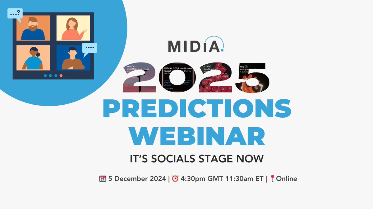 Join MIDiA's experts, including Mark Mulligan and Tatiana Cirisano, as they forecast key trends and innovations in music, video, games, and more. Do not miss out on the future of the creator economy!
🔗👉 ow.ly/jfmh50U8YEt