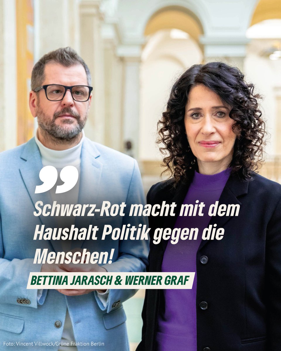 Es quietscht in der Koalition der gebrochenen Versprechen!

💔 Sozialticket verdoppelt von 9 auf 19€. Das trifft die Ärmsten am härtesten
💔 BVG-Chaos wird Dauerzustand: weniger Mittel für ÖPNV, Züge sind ständig überfüllt
💔 Klimaschutz adé: Mittelkürzung um 20%

#Haushalt