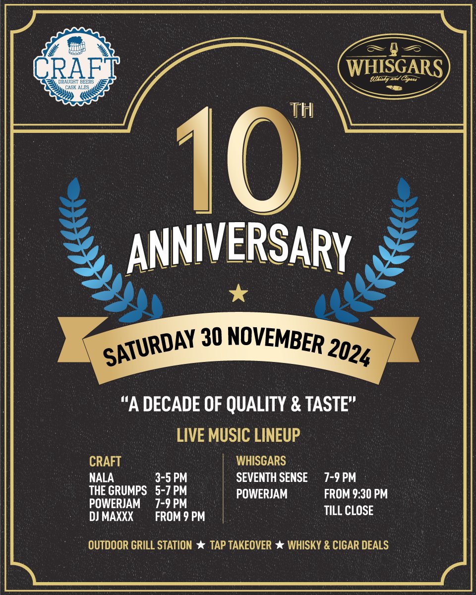 Celebrating 10 Amazing Years 🎉
Save the date: Saturday 30 November 2024! Craft &amp; <a href="/Whisgars/">WHISGARS</a> are celebrating 10 incredible years, and we’re throwing a party you won’t want to miss!

📍maps.app.goo.gl/M9YJWPmUUUrZX8…

#Craft10Years #Whisgars10Years
#CRAFTSukhumvit23 #WhisgarsSukhumvit23
