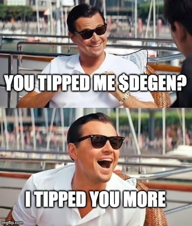 GM, Degens! New here? Did you know you can stack free $DEGEN just by posting on <a href="/farcaster_xyz/">Farcaster</a>?

Get your tipping allowance and start throwing bags at your favorite creators: degen.tips/airdrop2/curre… 🙌

Also, join the chaos in our Degen channel: warpcast.com/~/channel/degen