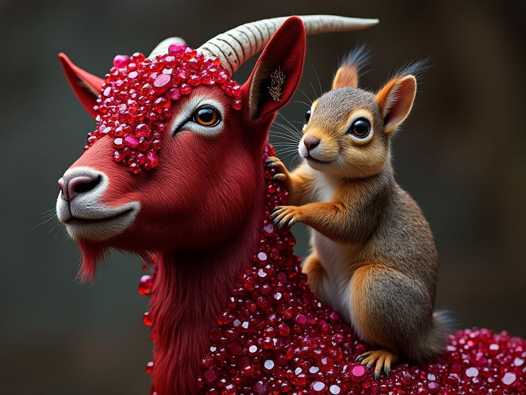 This goat isn't just any goat; 

it's got a Swiss bank account and a ruby-encrusted coat that could finance the peanuts freedom farm for decades. And the squirrel? It's no longer just hoarding nuts, it's got a penthouse in heaven where he lives in the tallest oak with acorn