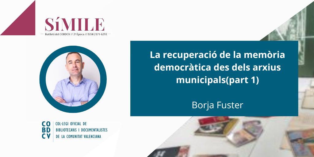 cobdcv's tweet photo. 📰 Nou article a la #RevistaSíMILE

📍 "La recuperació de la memòria democràtica des dels arxius municipals (1a. part)"
 
✍️Borja Fuster (@borjafuster)

🗓️ Dijous a les 12h. publicarem la 2a part d'aquest interessant article

👇Llig l'article complet: https://t.co/wAIOQO1YUO https://t.co/gtmjn11PoX
