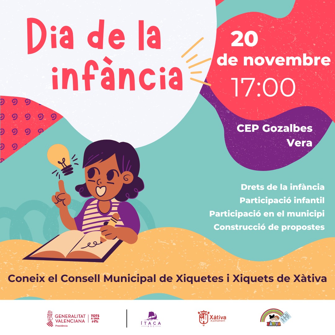 🟢Vine a conéixer i participar del Consell Municipal de Xiquets i Xiquetes!

➡️Vine a construir les teues propostes per a la ciutat i descobrir com funciona el municipi.

📍Demà 20 de novembre a les 17.00 h al CEP Gozalbes Vera.