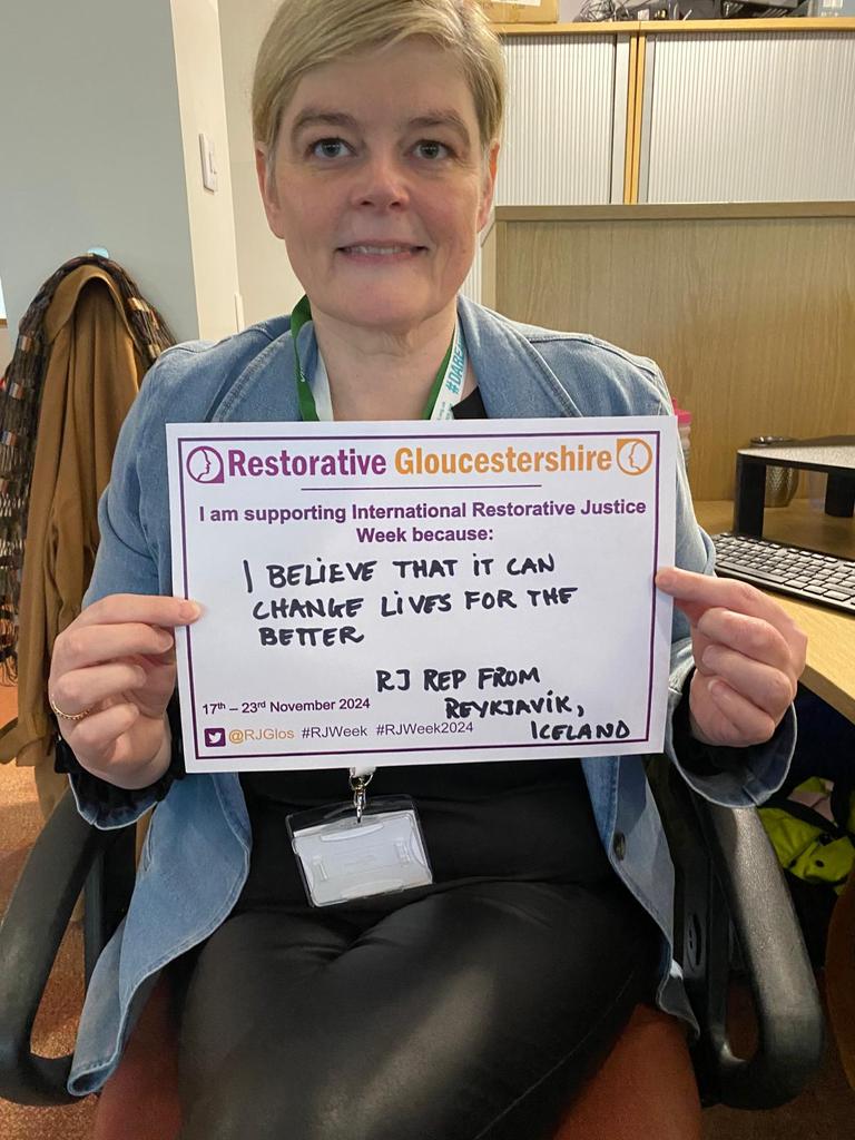 Our restorative friend ❤️ Kristen Restorative Justice RJ rep from Reykjavik, Iceland sharing "I believe that it can change lives for the better" #RJ #RJWeek2024