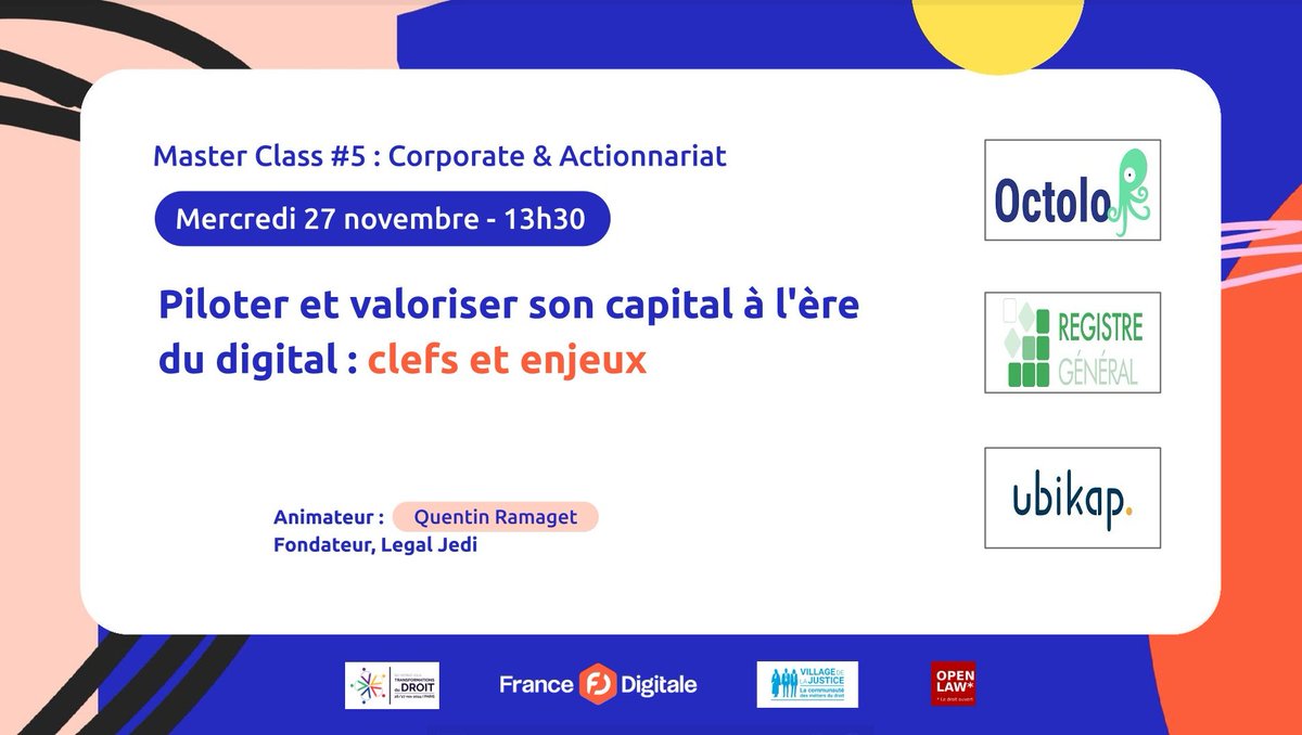 🚀 Masterclass : "𝑷𝒊𝒍𝒐𝒕𝒆𝒓 𝒆𝒕 𝒗𝒂𝒍𝒐𝒓𝒊𝒔𝒆𝒓 𝒔𝒐𝒏 #𝒄𝒂𝒑𝒊𝒕𝒂𝒍 𝒂̀ 𝒍'𝒆̀𝒓𝒆 𝒅𝒖 𝒅𝒊𝒈𝒊𝒕𝒂𝒍 : 𝒄𝒍𝒆𝒇𝒔 𝒆𝒕 𝒆𝒏𝒋𝒆𝒖𝒙"

📅 27/11, de 13h30 à 14h15
📍 Cité des Sciences, Forum #legaltech  Lefebvre Dalloz, niveau S1

🔗 bit.ly/3APaY6Y
