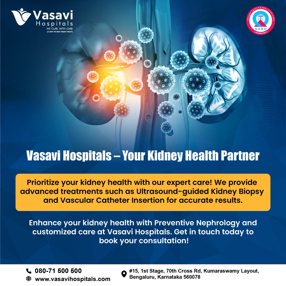 vasavihospitals's tweet photo. Your kidneys work tirelessly to keep you healthy, filtering waste and balancing vital fluids in your body.
At Vasavi Hospitals, we understand the importance of kidney health and offer specialized care to ensure your well-being.
#KidneyCare #NephrologyExperts #HealthFirst https://t.co/u0L61Qeoc8