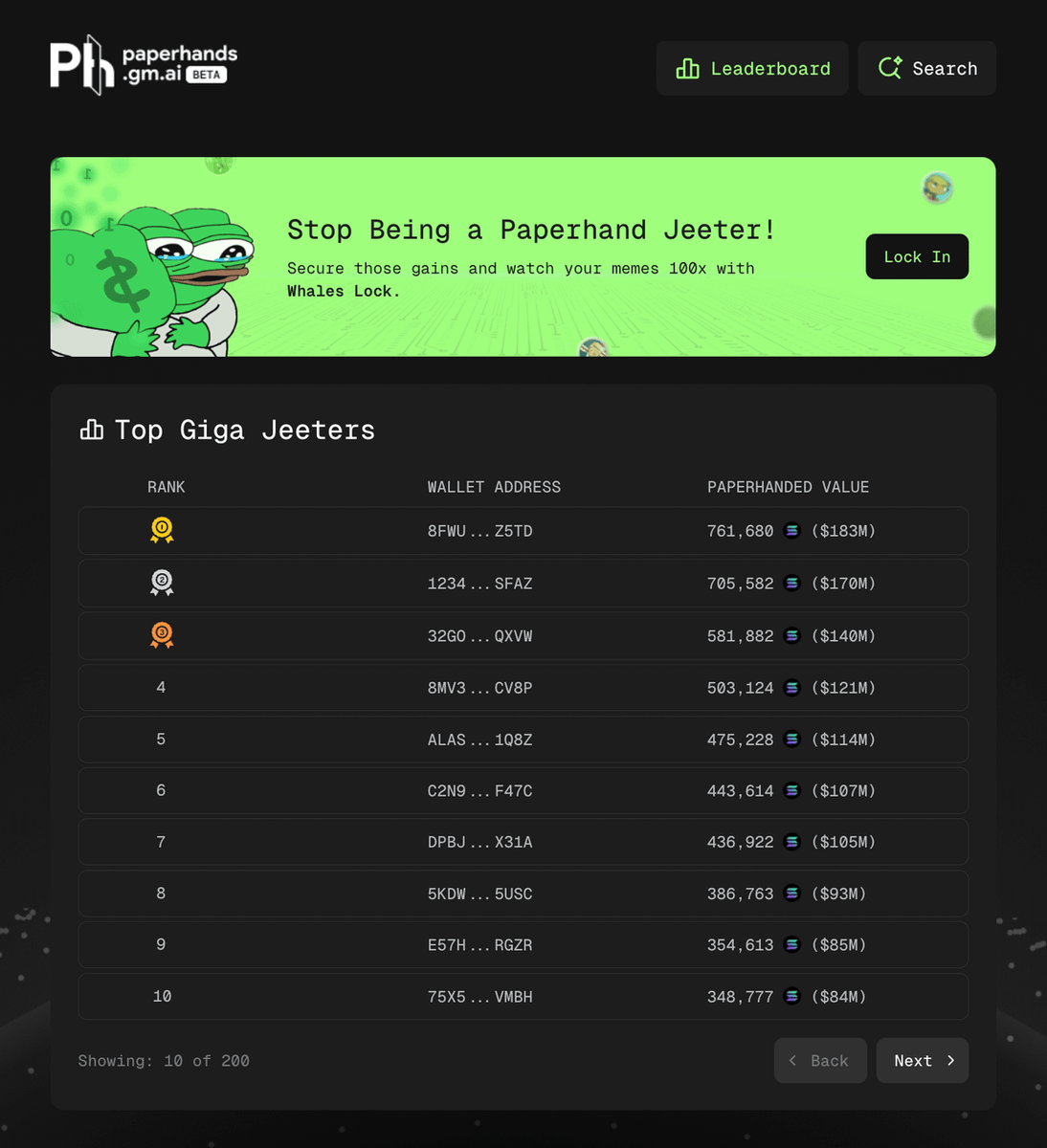 gm.ai (@gm_dot_ai) on Twitter photo PAPERHANDS LEADERBOARD IS LIVE
paperhands.gm.ai/leaderboard
Brace yourselves, degens: see how much potential alpha y’all fumbled.
Our top jeet? 183M could vanish with one panic click.
But hey, we gotchu. We teamed up with <a href="/WhalesMarket/">Whales Market 🐳</a> to end the jeet and 100x those gains.
Check PAPERHANDS LEADERBOARD IS LIVE
paperhands.gm.ai/leaderboard
Brace yourselves, degens: see how much potential alpha y’all fumbled.
Our top jeet? 183M could vanish with one panic click.
But hey, we gotchu. We teamed up with <a href="/WhalesMarket/">Whales Market 🐳</a> to end the jeet and 100x those gains.
Check