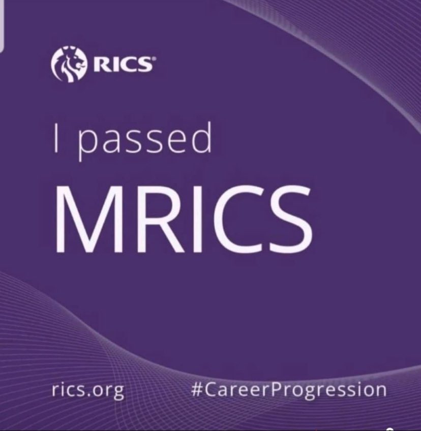 MRICS it is 

Proud Member of the Royal Institute of Chartered Surveyors
#rics <a href="/RICSnews/">RICS</a>