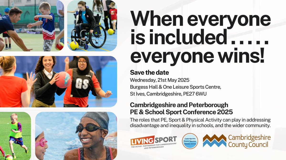 Cambridgeshire PE (@cambs_pe) on Twitter photo Confirming the date for the Cambs 2025 PE conference - put it in your diary. 21/05/25. 'When everyone is involved, everyone wins.
<a href="/SouthCambsSSP/">South Cambs SSP</a> <a href="/HuntsSSP/">Hunts SSP</a> <a href="/CambridgeSSP/">Cambridge SSP</a> <a href="/Living_Sport/">Living Sport</a> <a href="/witchfordSSP/">Di Baker</a> <a href="/Cambs_SIS/">Cambs SIS Team</a> Confirming the date for the Cambs 2025 PE conference - put it in your diary. 21/05/25. 'When everyone is involved, everyone wins.
<a href="/SouthCambsSSP/">South Cambs SSP</a> <a href="/HuntsSSP/">Hunts SSP</a> <a href="/CambridgeSSP/">Cambridge SSP</a> <a href="/Living_Sport/">Living Sport</a> <a href="/witchfordSSP/">Di Baker</a> <a href="/Cambs_SIS/">Cambs SIS Team</a>