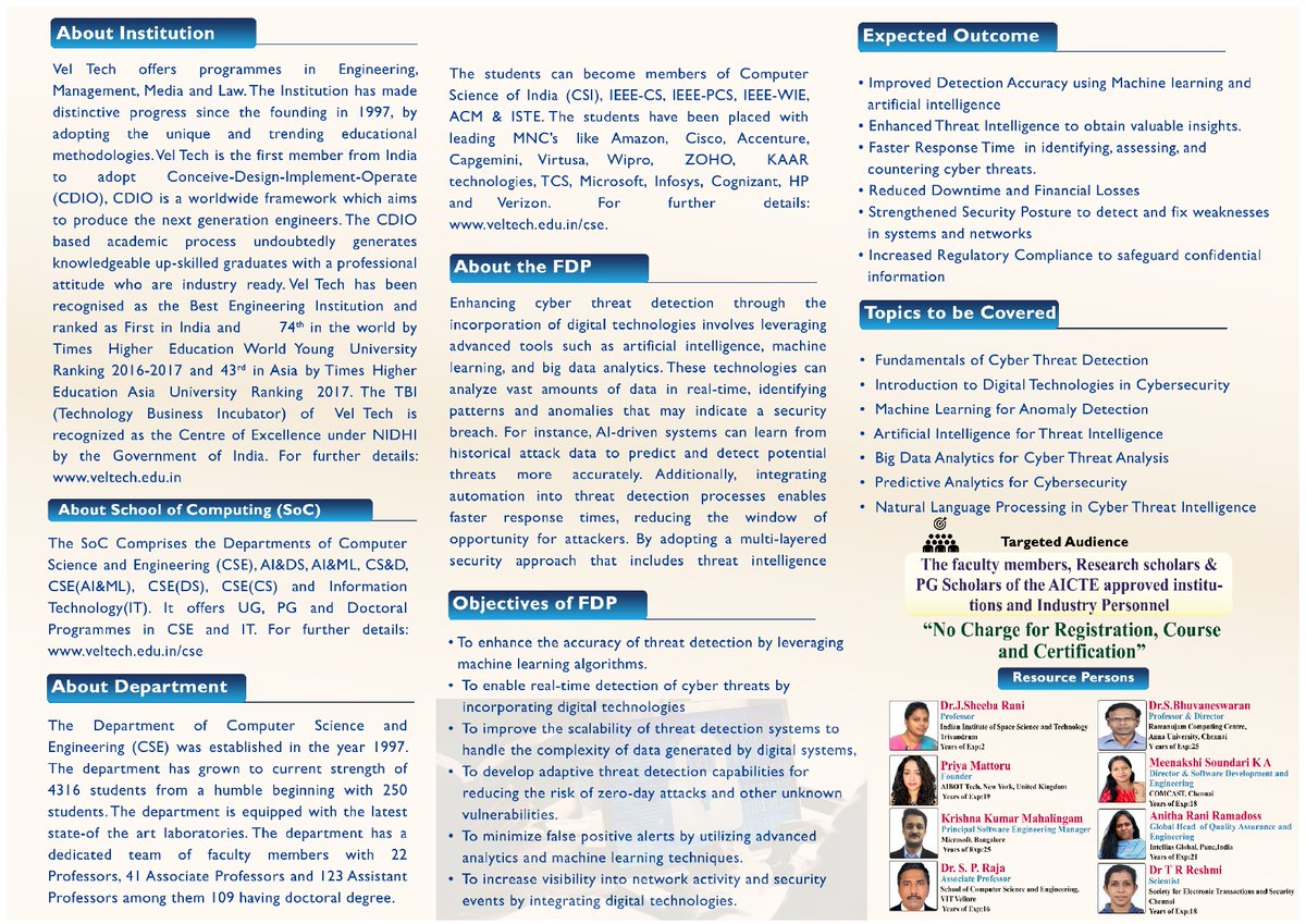veltech_soc's tweet photo. School of Computing-Department of CSE is organizing an AICTE Training and Learning(ATAL) sponsored FDP from 9-14 December, 2024
#veltech #veltechavadichennai #veltechuniversity #passionatedoers #category1university #educationexcellence 
#soc
#cse

#schoolofcomputing https://t.co/iHkIWg0KZP
