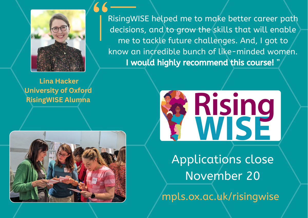 Enterprising Women Oxford (@entwomenox) on Twitter photo 🎺 <a href="/UniofOxford/">University of Oxford</a> @Postdoc_Academy Only 24 hours left to apply for your #RisingWISE place:
✅ Build skills for employability
✅ Explore opportunities beyond #academia
✅ Make valuable #industryconnections
✅ Be part of a warm, diverse #communityof peers
⏰ mpls.ox.ac.uk/risingwise 🎺 <a href="/UniofOxford/">University of Oxford</a> @Postdoc_Academy Only 24 hours left to apply for your #RisingWISE place:
✅ Build skills for employability
✅ Explore opportunities beyond #academia
✅ Make valuable #industryconnections
✅ Be part of a warm, diverse #communityof peers
⏰ mpls.ox.ac.uk/risingwise
