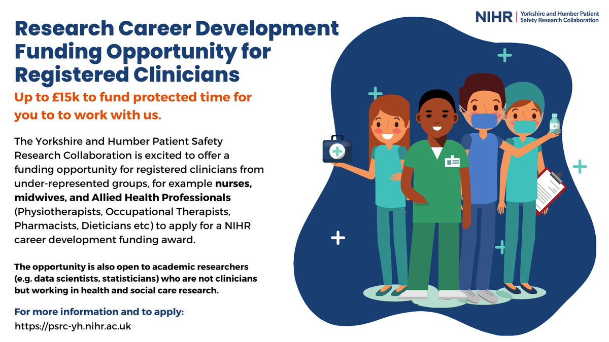 NIHR Yorkshire and Humber PSRC (@yhpsrc) on Twitter photo NEW <a href="/NIHRresearch/">National Institute for Health and Care Research</a> funded #research career development award for registered #clinicians.
To find out more and to apply 👇
psrc-yh.nihr.ac.uk/contact/get-in…
<a href="/theRCN/">The RCN</a> <a href="/WePharmacists/">WePharmacists</a> <a href="/Alliedhealthpr1/">Alliedhealthprofessionals</a> <a href="/ParamedicsUK/">College of Paramedics</a> <a href="/YorksAmbulance/">Yorkshire Ambulance</a> <a href="/WYpartnership/">West Yorkshire Health and Care Partnership</a> <a href="/LeedsBRC/">NIHR Leeds BRC</a> NEW <a href="/NIHRresearch/">National Institute for Health and Care Research</a> funded #research career development award for registered #clinicians.
To find out more and to apply 👇
psrc-yh.nihr.ac.uk/contact/get-in…
<a href="/theRCN/">The RCN</a> <a href="/WePharmacists/">WePharmacists</a> <a href="/Alliedhealthpr1/">Alliedhealthprofessionals</a> <a href="/ParamedicsUK/">College of Paramedics</a> <a href="/YorksAmbulance/">Yorkshire Ambulance</a> <a href="/WYpartnership/">West Yorkshire Health and Care Partnership</a> <a href="/LeedsBRC/">NIHR Leeds BRC</a>