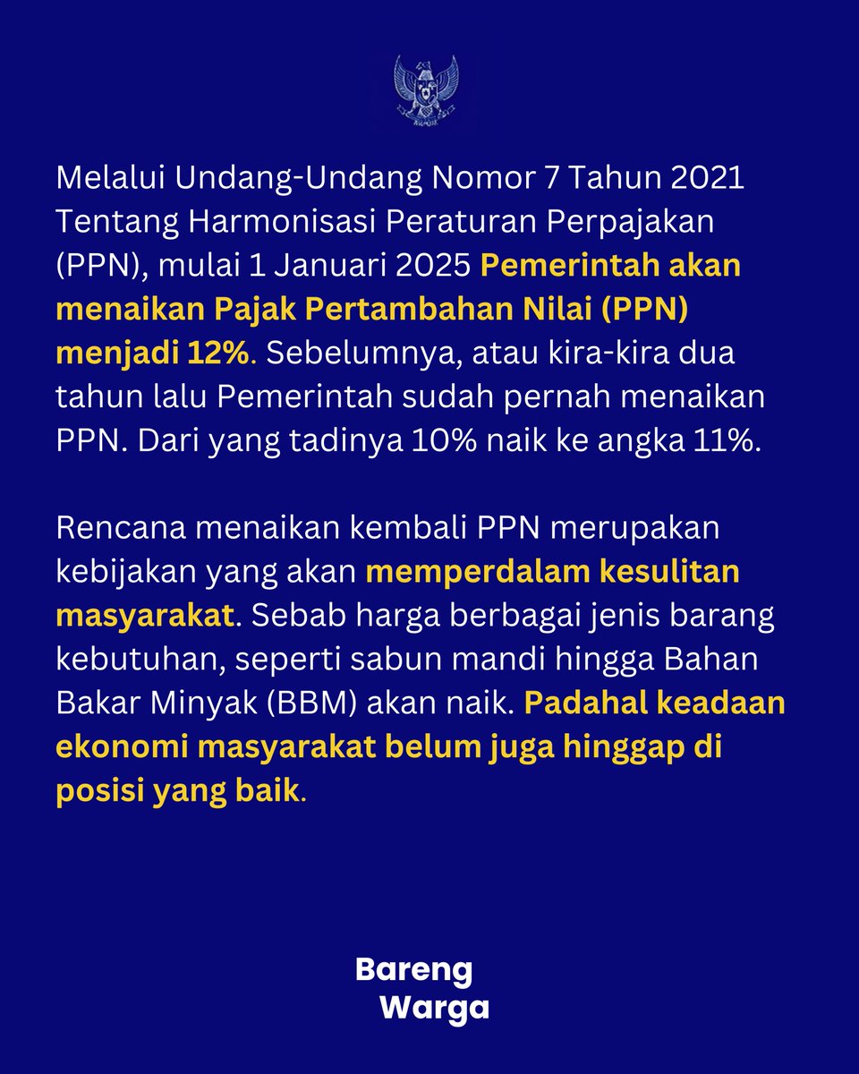 barengwarga's tweet photo. #PajakMencekik #TolakKenaikanPPN https://t.co/EI85v8ss59
