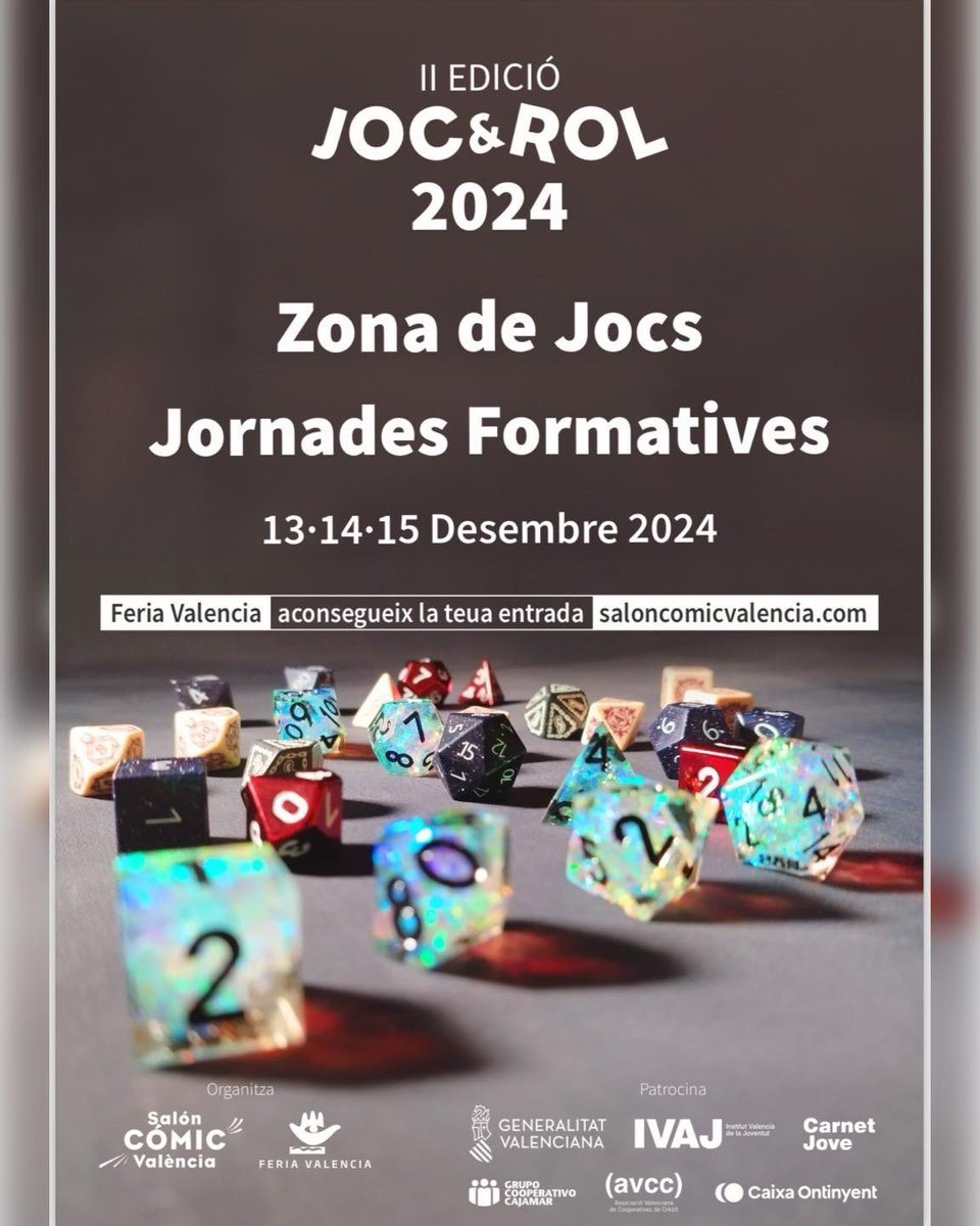 SalonComicVlc's tweet photo. 😳 No deixes passar l'oportunitat de viure una experiència per al record: El Joc&Rol de 2024 ve carregadet de zones de joc.
🗓️ Serà del 13 al 15 de desembre a Fira València.
🎟️ Aconsegueix la teua entrada a https://t.co/s095fx1WOU
#IVAJ #CarnetJove #ExperiènciaCarnetJove https://t.co/LfgeAylQA3