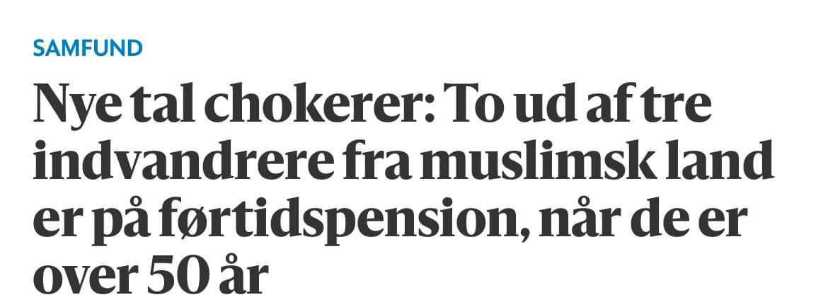 Alt for høje tal på forsiden af Berlingske i dag.

Vores samfund hænger jo ikke sammen på den her måde. Det dur bare ikke. 

Der er helt sikkert nogen i statistikken, som retmæssigt får førtidspension. Men det virker ærlig talt meget mærkeligt, at andelen er så afsindig høj
