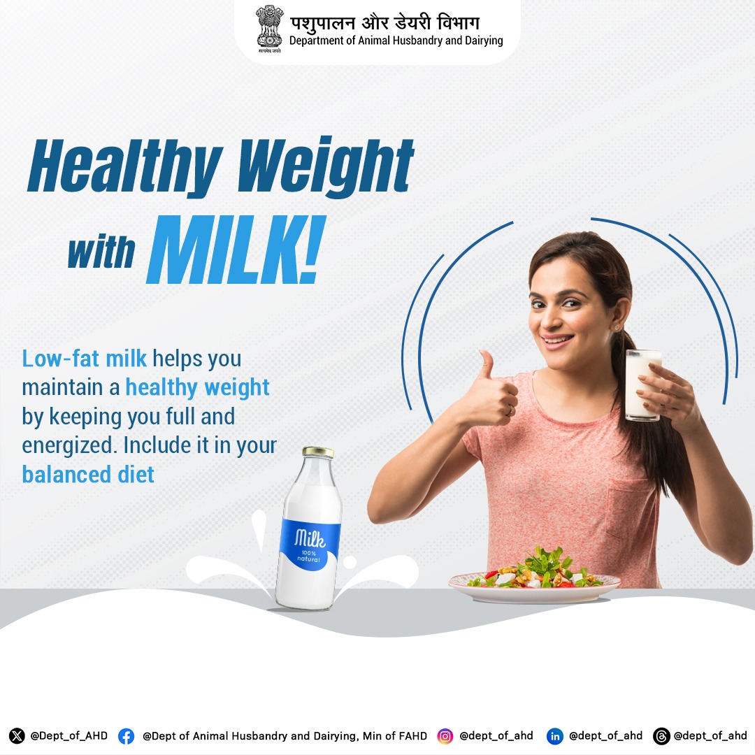 Dept_of_AHD's tweet image. Balance Your Body with Milk 
Low-fat milk keeps you feeling full, energized, and on track! 
Add milk to your balanced diet for a healthier you. #HealthyWeight #MilkBenefits #NationalMilkDay2024